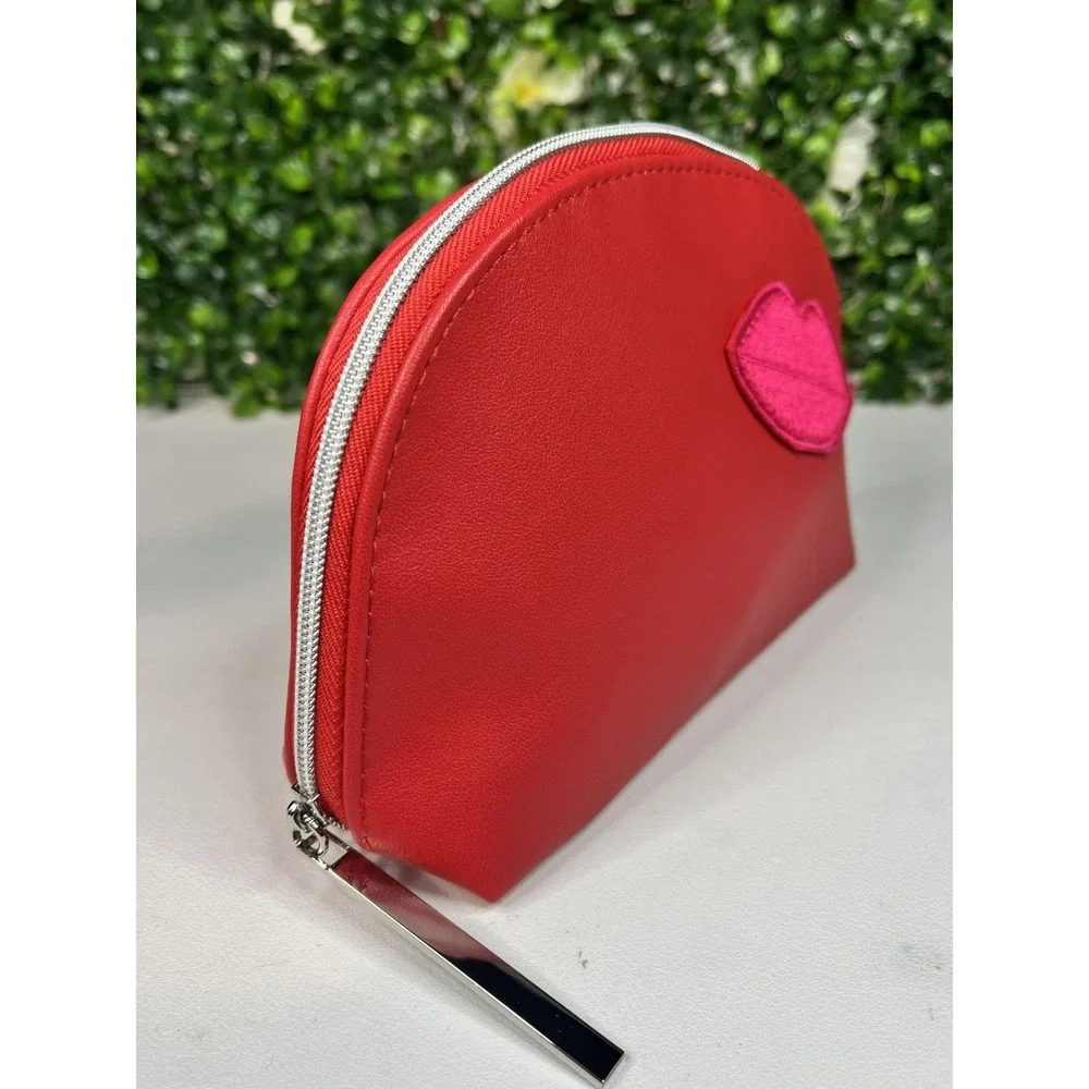 Lancome RED Lips Kiss Bag Zip Around Cosmetic Makeup Travel Case - NEW